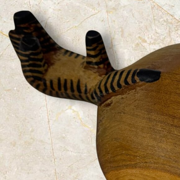 Carved Wood Decorative Bowl African Zebra Eclectic Safari Decor - Picture 8 of 9